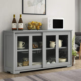 CHEFJOY Sideboard Buffet Cabinet, Stackable Cupboard Storage Table with Adjustable Shelf & Glass Sliding Doors, Wooden Credenza Coffee Bar Cabinet for Kitchen/Dining Room/Living Room/Entryway (Grey) CHEFJOY