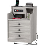 ADORNEVE Nightstand with Charging Station, Night Stand with Hutch & Storage Drawers, End Table Side Table Bedroom,Grey ADORNEVE
