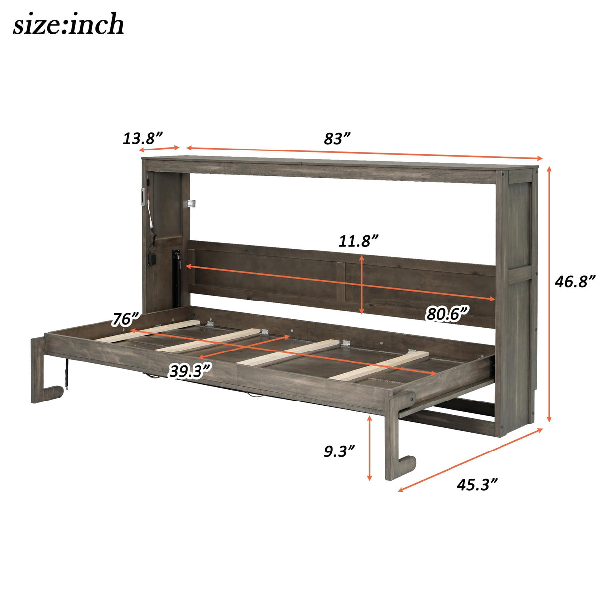 Aiuyesuo Twin Size Murphy Bed with Desk and Light, Can be Folded into a Cabinet, Hidden Wall Bed Cabinet, Space-Saving for Multipurpose Guest Room Bedroom or Office (Brown-JAP1) Aiuyesuo