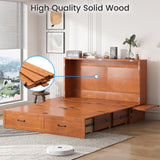 PUREMIND Queen Murphy Bed Cabinet with Mattress Included, Cabinet Beds with 2 Storage Drawers, Murphy Chest Bed with USB Charging Station, Horizontal Murphys Wallbed for Bedroom, Guest Room PUREMIND