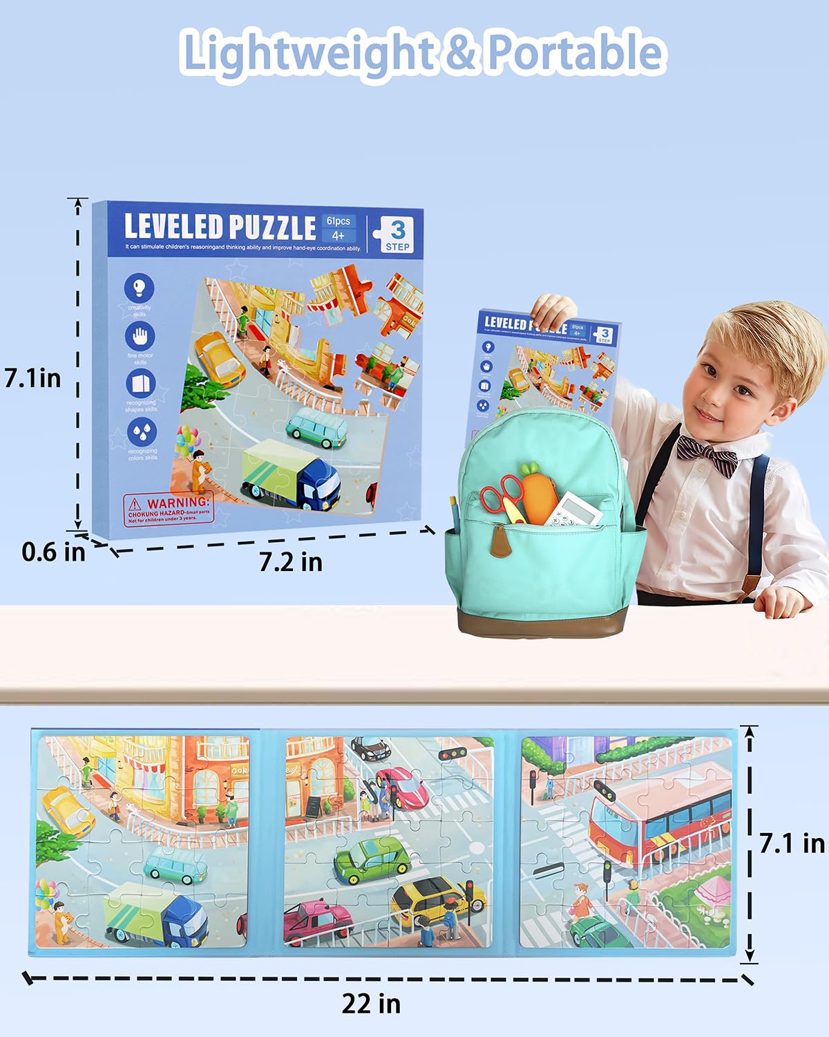 Magnetic Puzzles for Kids Ages 4-8, 3 in 1 Magnet Jigsaw Puzzle Book, Kids Travel Puzzles Car Road Trip Activities Toys, Learning Magnet for Road Trip (Transportation) Unistylar