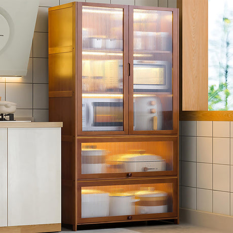 Premium 67" Bamboo Kitchen Storage Buffet with Acrylic Doors & Versatile Shelves TVMCNA