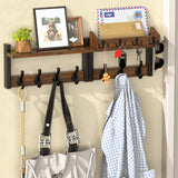 29'' Rustic Coat Rack Wall Mount with Shelf and Key Hooks, Solid Wood Key Holder Wall Mount, Farmhouse Wall Organizer for Mail, Entryway Wall Hangers for Hats, Clothes, Backpacks, Dog Leashes, Mudroom Facilite