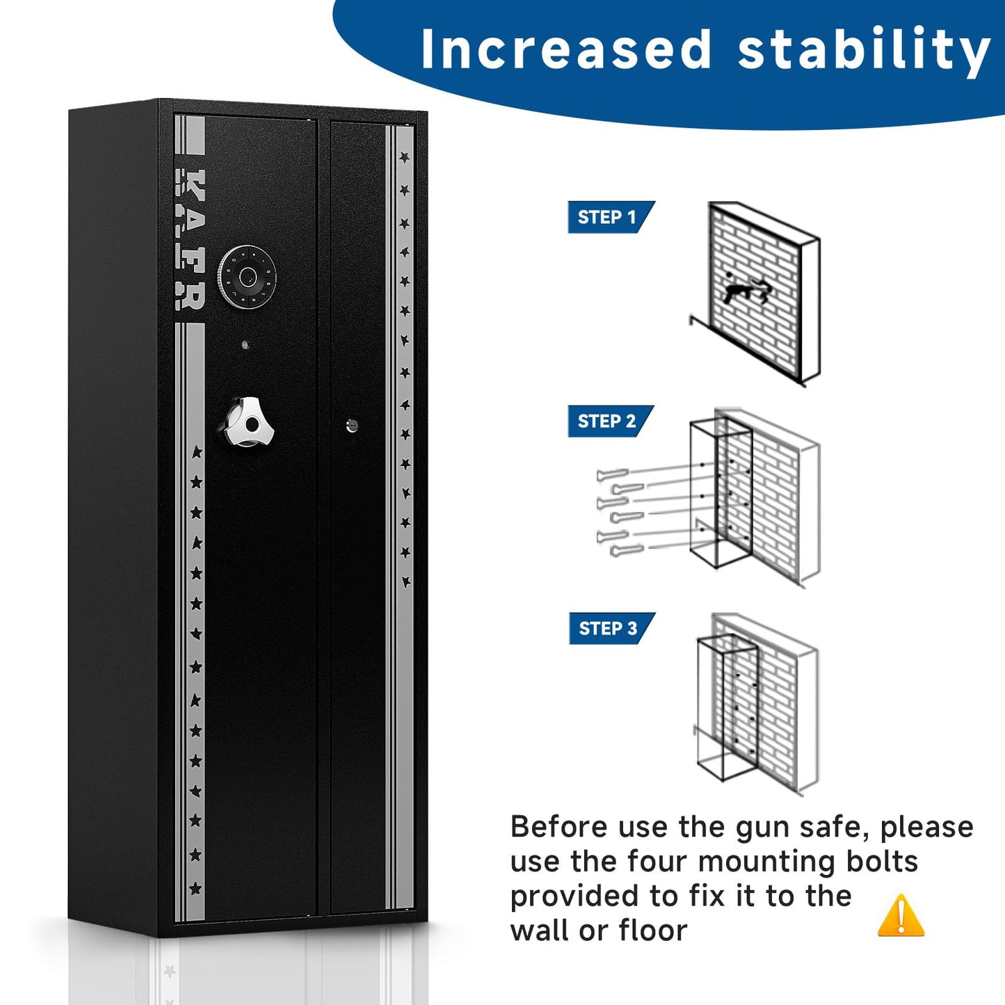 KAER 6 Gun Safe - Long Gun Safe for Rifles and Pistols Gun Safes for Home Larger Gun Safe Cabinet with Digital Keypad Removable Shelves Racks, Assembled