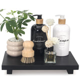 Farmhouse Black Bathroom Tray Organizer Wooden Dish Soap Dispenser Tray Kitchen Sink Tray for Bathroom Counter Decor Wood Riser Pedestal Stand Decorative Bathroom Vanity Accessories Soap Holder Tray Ayiaren