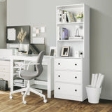 VOWNER Vertical File Cabinet, 3-Tier Modern Bookshelf with 3 Large Drawer, Wood Filing Cabinet with Open Storage Shelf, Glass Doors and Adjustable Shelves for Home Office, White (A) VOWNER