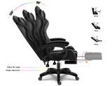 Ergonomic Pro Gaming Chair with LED Lights and Speakers, Video Game Chair with Massage and Footrest, High Back Computer Chair with Lumbar Support and Headrest, Adjustable Height, for Adult Teens.,Bla WZDHYYWS