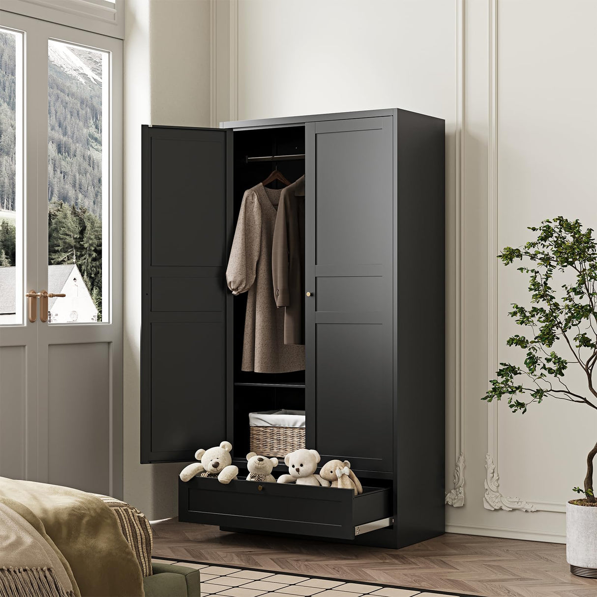 ZAOUS Metal Armoire Wardrobe Closet,72" Tall Wardrobe Cabinet with Drawer,2 Doors Armoire Storage Closet with Adjustable Shelves and Hanging Rod for Bedroom,Black ZAOUS