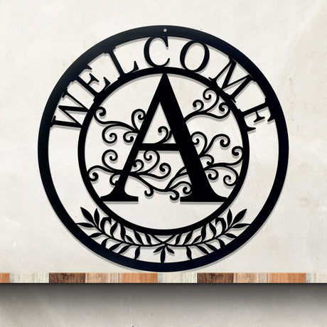 CINPIUK Initial Welcome Sign, 12 Inch Metal Monogrammed Sign Farmhouse Front Door Porch Sign Wall Art Decor, Monogram Gift Rustic Welcome Wreath Hanging Ornament for Indoor Outdoor, A CINPIUK
