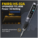 FNIRSI HS-02A 100W Portable Soldering Iron Kit, 212-842℉, Pre-set 3 Groups Temperature, 6 F245 Soldering Tips, Smart Digital Soldering Iron Pen Tool for Electronics Precision Repair FNIRSI