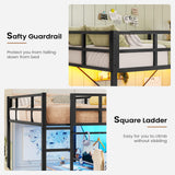 Hasuit Twin Loft Bed with LED Lights, Metal Loft Bed Twin Size with Full-Length Guardrail &Clothes Rack, Heavy Duty Metal Loft Bed Frame, Space-Saving, Noise Free, No Box Spring Needed, Black Hasuit