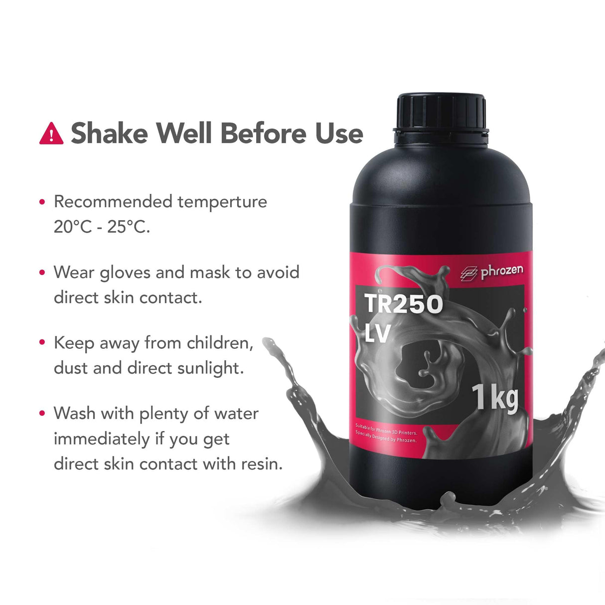 phrozen High Temp 3D Printer Resin [TR250LV], Functional Resin HDT80 °C 405nm DLP LCD UV-Curing Photopolymer Resin for Prototyping, Ducting, Molding, High Precision Printing (1KG) phrozen