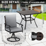 LEVELEVE 5 Piece Outdoor Patio Dining Set with 4 Swivel Dining Chairs & 1 Large Square Dining Table,Bistro Furniture Set for Lawn, Garden, Deck, Backyard and Porch LEVELEVE