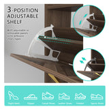 Vibe & Dine 4 Flip Drawer Shoe Cabinet, Mid Century Modern Shoe Organizer with Bottom Cubby, Hidden Shoe Cabinet with 2 Hooks, Freestanding Narrow Slim Shoe Rack Cabinet for Entryway, Foyer, Hallway Vibe & Dine