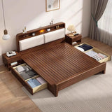 Solid Wood Farmhouse Bed Frame Set with Mattress and Nightstands, Walnut Finish BaFra