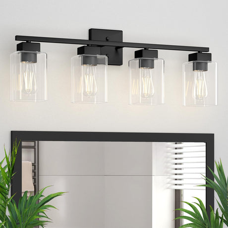 Espird 4 Light Bathroom Vanity Light - Matte Black Bathroom Light Fixtures Square Design & UL Certification, Square Light Fixture Over Mirror, Farmhouse Light Fixtures for Bathroom & Bedroom Espird
