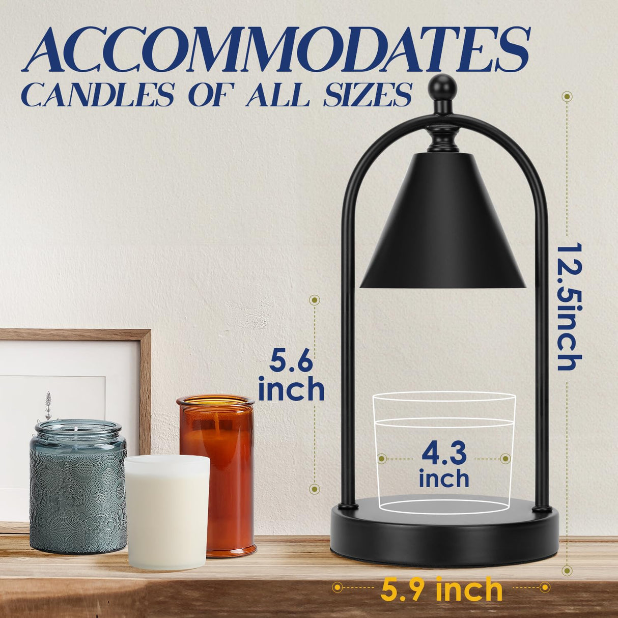 Candle Warmer Lamp with Timer, Electric Black Candle Warmer Light for Bedroom, Dimmable Wax Melts Warmer for Candle Jars, Home Decor Beside Lamp Gifts for Women (2 Bulbs Included) Soilsiu