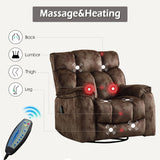 INZOY Oversized Rocker Recliner with Heat and Vibration, Manual Swivel Rocking Chair with Vibrating Massage, Comfy Padded Overstuffed Soft Fabric Heated Recliner, Brown INZOY