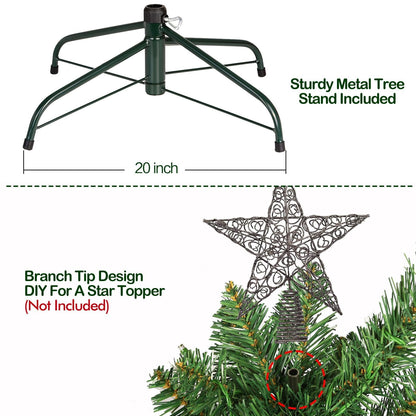 Hykolity 6.5 ft Prelit Artificial Christmas Tree, 400 Warm White Lights, 1100 Branch Tips, Metal Stand and Hinged Branches