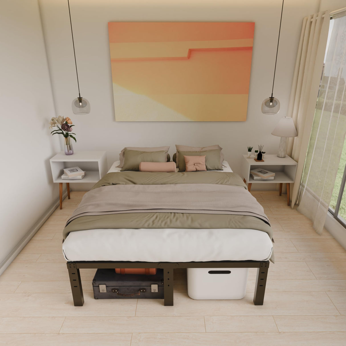 HOBINCHE 12 Inch King Size Bed Frame - No Box Spring Needed Heavy Duty Metal Platform Mattress Foundation with Steel Slats, Non-Slip Noise Free Easy Assembly Black Bedframes HOBINCHE