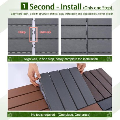 ZJT 44 Pack Plastic Interlocking Deck Tiles,44 sq.ft,12"x12"Indoor Outdoor Waterproof Patio Floor Decking Tiles All Weather Use for Balcony Backyard(Dark Grey Stripe)