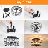 JWLUYN Black Crystal Flush Mount Ceiling Light, 4 Lights Black Dining Room Light Fixtures with E12 Base, Modern Close to Ceiling Light Fixture for Bathroom, Hallway, Kitchen, Bedroom, Entryway JWLUYN