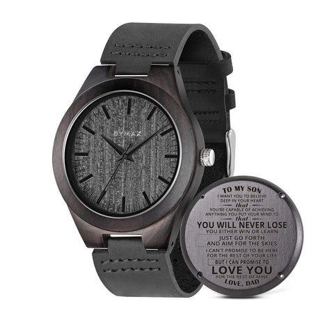 BYMAX Mens Engraved Wooden Watch, Wood Watches for Husband Son Groomsmen Customized Birthday for Men or Women BYMAX