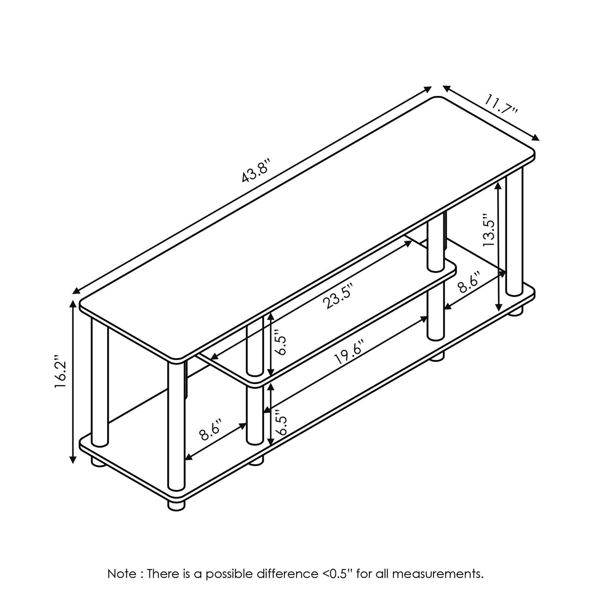 Furinno Turn-N-Tube No Tools 3D 3-Tier Entertainment TV Stand up to 50 inch TV, Round Tubes, Columbia Walnut/Black Furinno