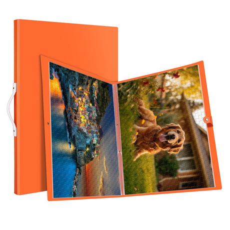 Puzzle Storage Folder for 1000-Pieces, 20 HD Film Pockets, Dustproof and Stain-Proof, Portable and Mobile, Jigsaw Enthusiasts Puzzle Space-Saving Organizer Accessories(Orange) HLLVEX