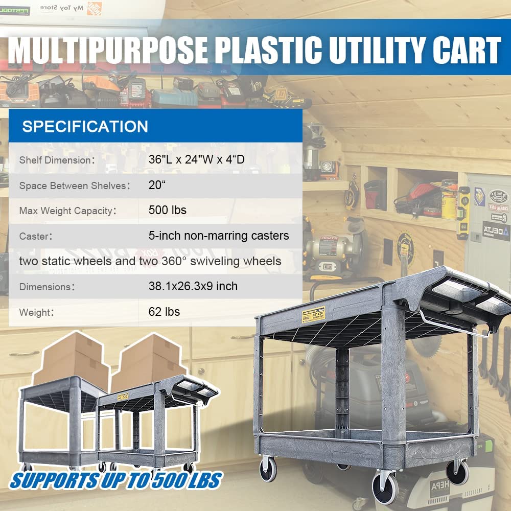 HPDMC 500 lbs Capacity Service Utility Cart, 36'' x 24'' HPDMC