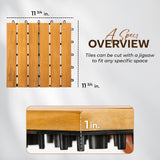 Idzo Set of 10 Premium Teak Deck Tiles, Distinctive Teak Wood Flooring with Innate Oil That Can Withstand Water & Weather Elements, 3 Seconds Snap-Lock Teak Shower Tiles with Stable Mesh Base, 6 Slats IDZO