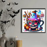 Ghost Pumpkin Cup Diamond Art Kits for Adults, 5D Halloween Diamond Painting Kits for Adults Beginners, DIY Full Round Drill Diamond Dot Painting Gem Art Kits for Adult, Home Wall Decor 13.8x13.8 Inch VCLKDIY