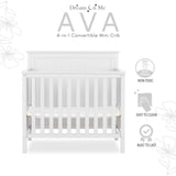 Dream On Me Ava 4-in-1 Convertible Mini Crib in White, Greenguard Gold Certified, Non-Toxic Finish, Comes with 1" Mattress Pad, with 3 Mattress Height Settings Dream On Me