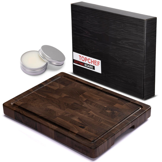 TOPCHEF Walnut End Grain - Extra Large Butcher Block for Kitchen (1.5” Thick) Cutting Board with Non-Slip Feet, Juice Groove and Handles - Chopping - WoodArtSupply