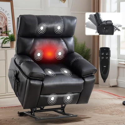 Trygoal Dual Motor Power Lift Recliner Chair, 8 Positions Vibration Massage Recliner Chair, Leather Recliner with Cup Holder, Vibration Massage and Lumbar Heating for Adults and Elderly, Black
