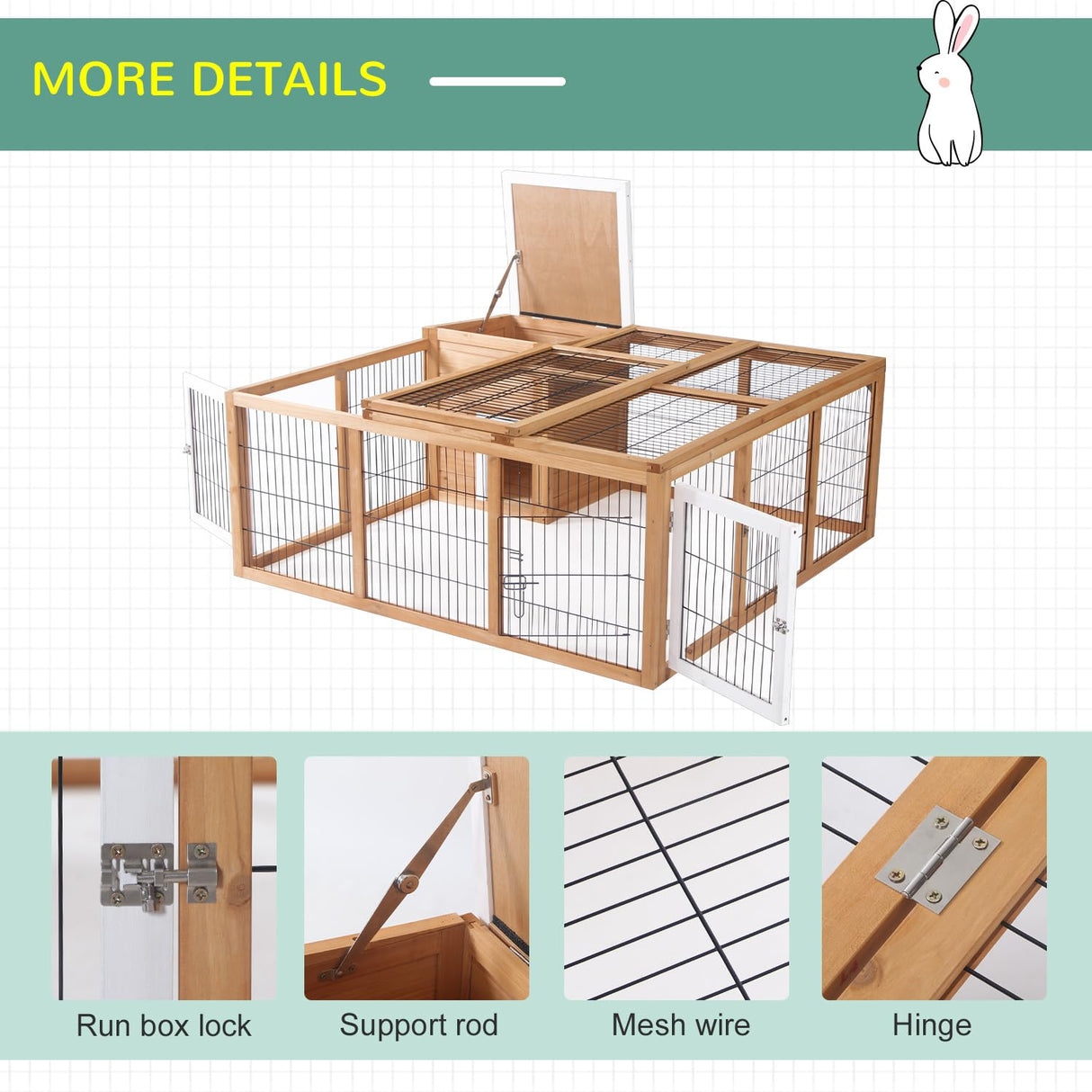 PawHut Rabbit Hutch Bunny Cage with Openable Main House, Indoor Outdoor Waterproof Rabbit House, Guinea Pig Cage for Small Animals with Three Ventilation Doors, Natural PawHut