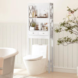 Giantex Over The Toilet Storage Cabinet, 65" Tall Freestanding Bathroom Organizer with Open Shelves, Storage Drawers & Adjustable Bottom Bar, Space Saver Above Toilet Rack for Bathroom, White Giantex