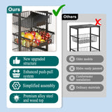 OKZEST 4-Tier Small Kitchen Storage Cart on Wheels, Metal Fruit Basket Stand with Pull-Out Baskets & Wood Top for Potato Onion Produce Snack Veggies OKZEST