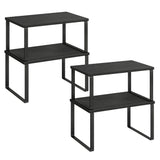 SONGMICS Cabinet Organizer Shelf, Set of 4 Kitchen Counter Shelves, Kitchen Storage, Spice Rack, Stackable, Expandable, Metal and Engineered Wood, Ink Black and Ebony Black UKCS027B01 SONGMICS