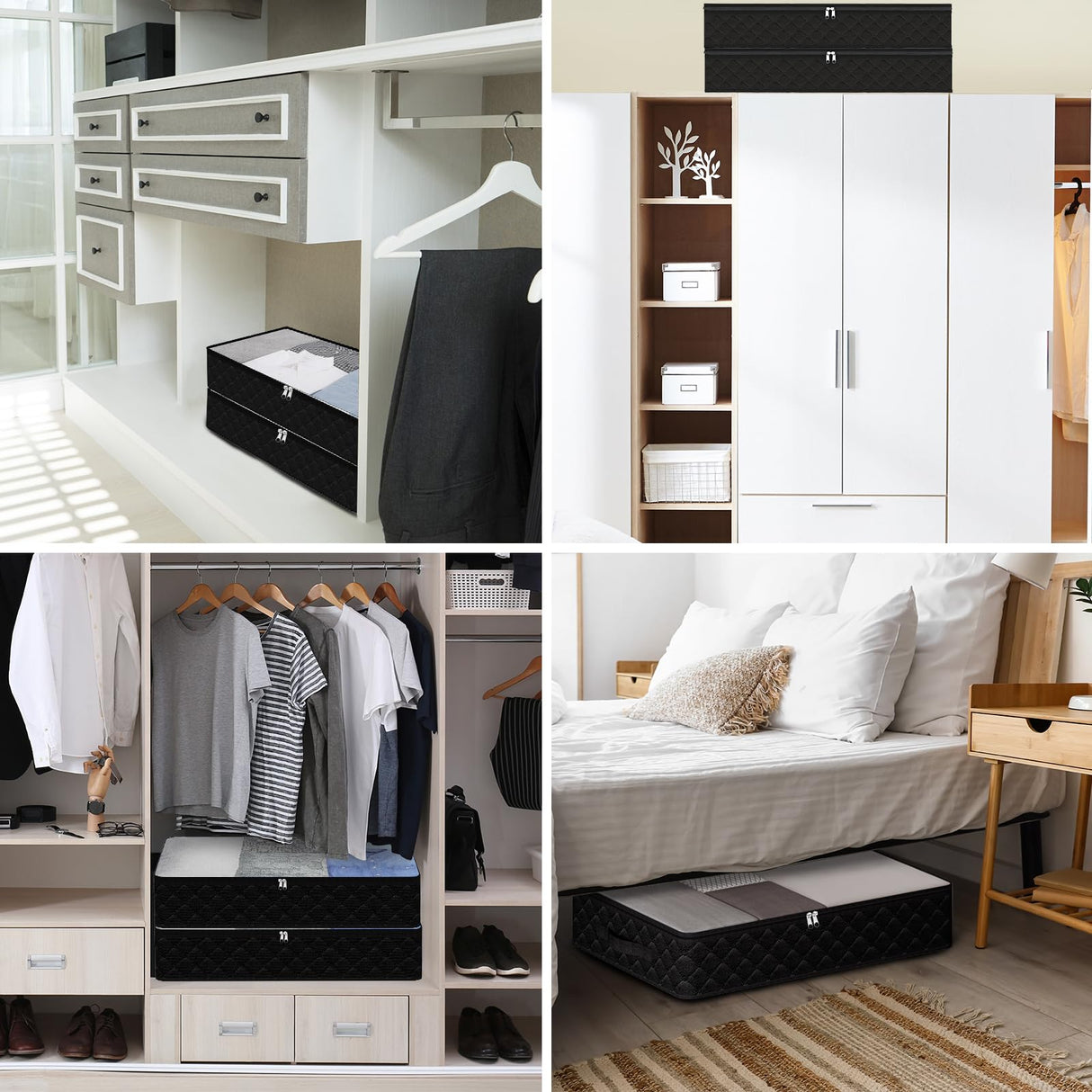 Fixwal Black Underbed Storage Bags with Clear Window and 2 Reinforced Handles Under Bed Storage Containers for Clothing, Bedding, Comforter (2 Pack) Fixwal