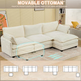 SAMERY Sectional Sofa Cloud Couch, 113" Big Comfy Couch L Shape Sofa Couch for Living Room Extra Deep Seat Sofa Couch Chenille Sofa Sleeper with Ottoman/Pillows, Cream White 3 Seat Sofa Cloud Couch SAMERY