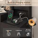 jiteentarou Black Vanity Desk with Sliding Mirror & Lights, Vanity Table Makeup Desk with Charging Station 2 Drawers 2 Doors, Lots Storage Shelves, Large Vanity Set with Cushioned Stool, Black jiteentarou