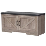 HOMSHO 2-Tier Storage Bench, Shoe Bench with Padded Seat Cushion, Entryway Bench with 2 Barn Doors, Adjustable Shelf, 13.8" D x 39.4" W x 17.7" H, for Entryway, Living Room, Bedroom, Greige HOMSHO