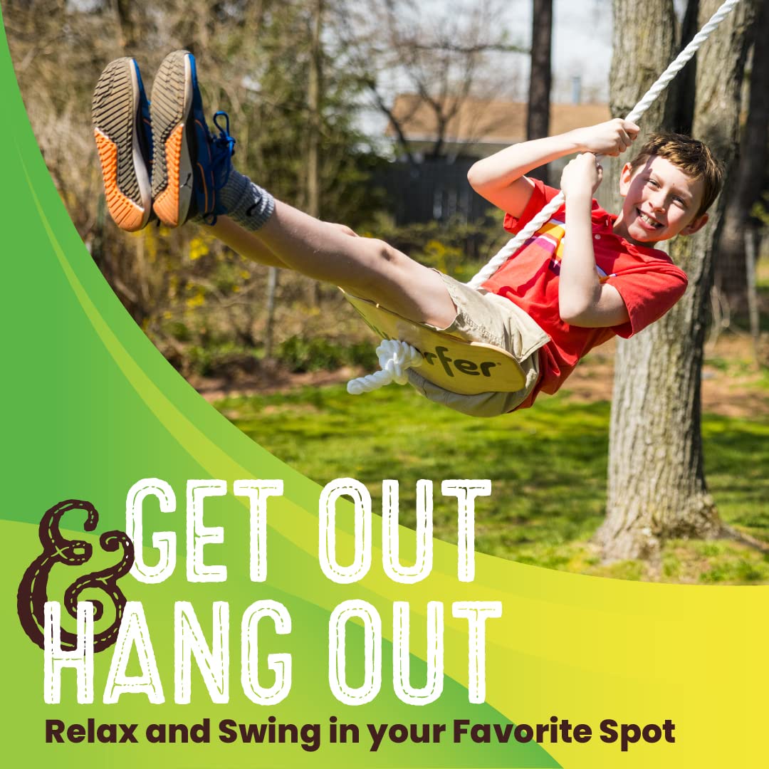 Swurfer Swift - Maple Wood Disc Swing for Kids Ages 4 and Up, Holds up to 150 Pounds - Includes 18" Curved Seat Swing with Heavy Duty Braided Rope, Brown Swurfer