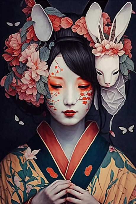 RMSGOZO 5D Japanese Diamond Painting Kits - Cherry Blossom Bunny Girl, Full Round Diamond Crystal Art Craft Kits for Adults and Kids, for Wall Decor & Living Room Decor Gifts (12 X 16 Inch) RMSGOZO