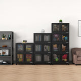 BROVIEW 240Qt Stackable Storage Bins with Lids, 60Gal Plastic Collapsible Storage Bins with Doors and Wheels, Closet Organizers and Storage, Black Folding Storage Cabinet for Home Garage, 3 Pack Cube BROVIEW