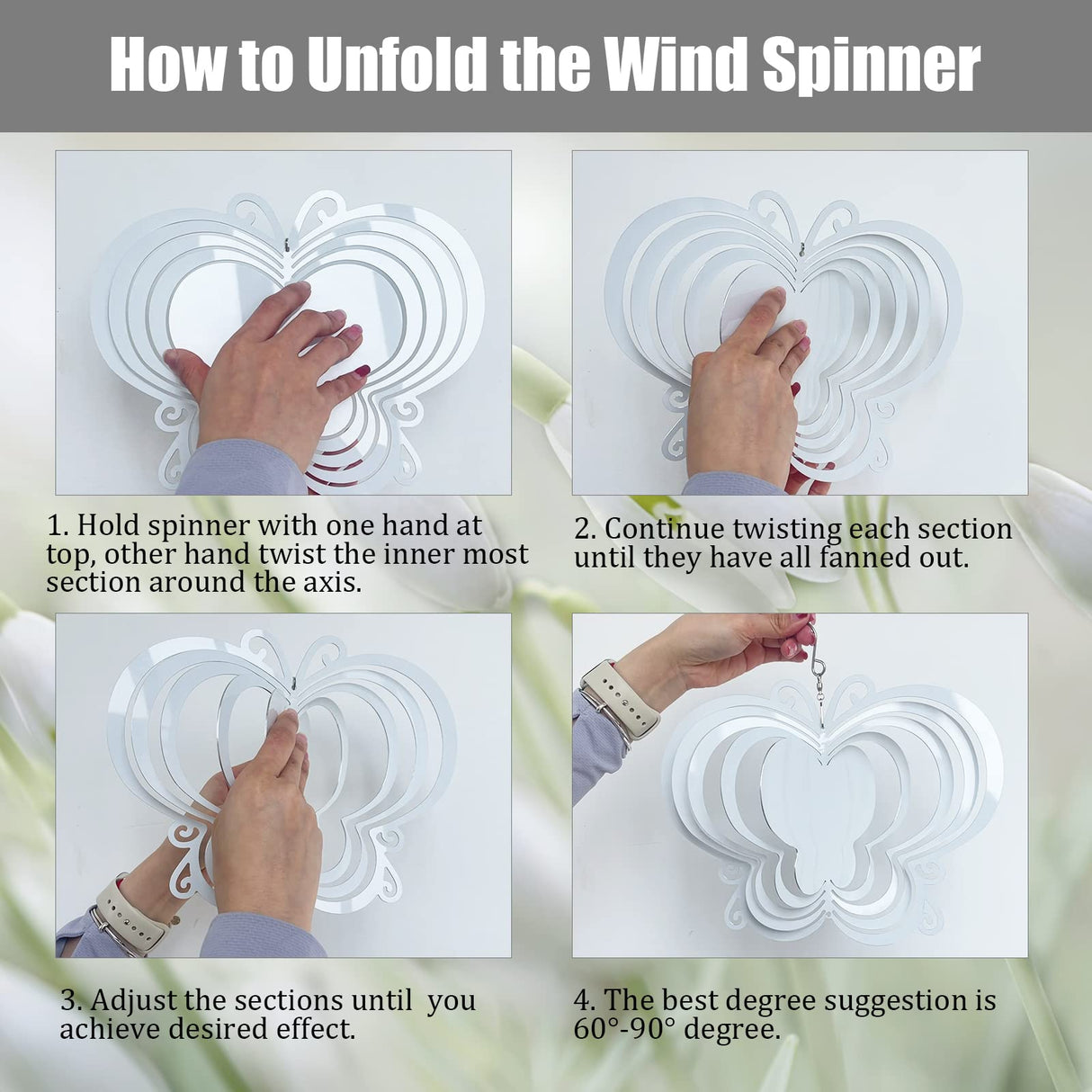 4Pack 8inch Sublimation Wind Spinner Blanks 3D Aluminum Metal Wind Sculpture Kinetic Spinners for Yard and Garden Indoor Art Ornaments Hanging Decoration (Butterfly) WindMage