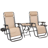 Homall 3 Pcs Zero Gravity Chair Patio Folding Recliner Outdoor Chaise Lounge Chairs Portable Reclining Chair Set with Side Table (Beige) Homall
