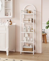 Hzuaneri Bookcase Bookshelf, Tempered Glass Bookshelves, Slim Shelving Unit for Bedroom, Bathroom, Home Office, Steel Frame, 5 Tier White BC05099W Hzuaneri