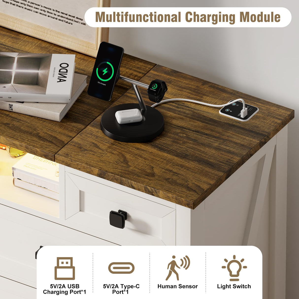 MIIFUNY Dresser with Mirror for Bedroom, 8 Drawer Dresser with Charging Station, Farmhouse Chest of Drawers for Bedroom, Hallway, Kids Room MIIFUNY